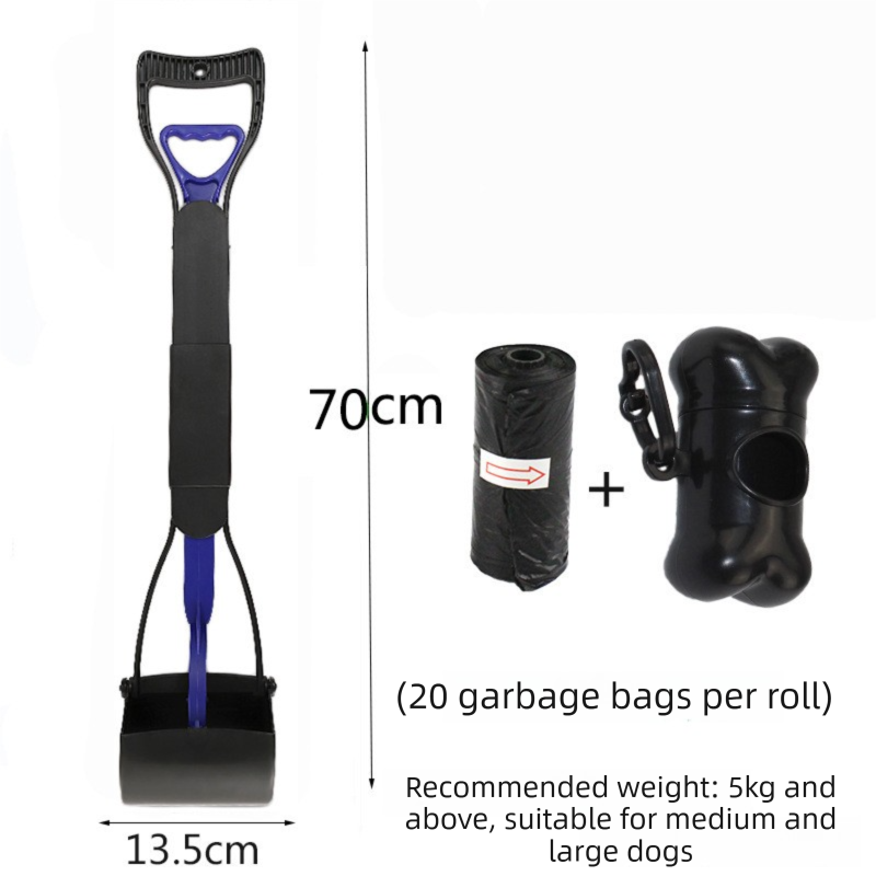 Extra Long 70cm Foldable Pet Pooper Scooper Heavy Duty Dog Waste Picker Jaw Clamp with Dispenser & Bags Blue - Main product image