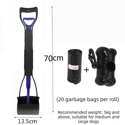 Extra Long 70cm Foldable Pet Pooper Scooper Heavy Duty Dog Waste Picker Jaw Clamp with Dispenser & Bags Blue - Main product image