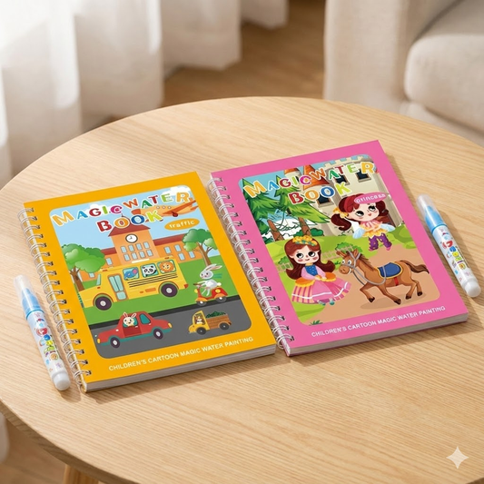 2 PCS Magic Water Colouring Book Traffic & Princess Themes Reusable Painting Activity Set Mess Free Travel Toy for Kids - Main product image