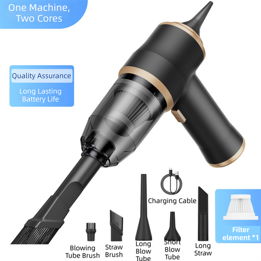 4 - in1 Black Wireless Compact Handheld Car Vacuum Cleaner & Air Duster with 5 Nozzles - Brushes - 15000 Pa Ultra - Powerful Blower - Suction Tool for Auto, Home & Office