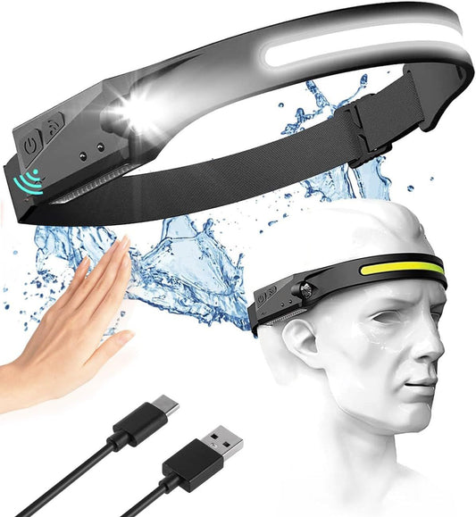 Adjustable High-Lumen Rechargeable COB LED Headlamp - 230° Wide Beam Head Torch with Wave Sensor for Camping, Hiking & Fishing - Main product image