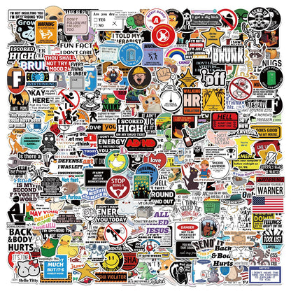 300 Pcs Prank Meme Graffiti Stickers Pack - Waterproof PVC Personalized Decals for Laptop, Luggage, Water Bottle DIY Decoration - Main product image