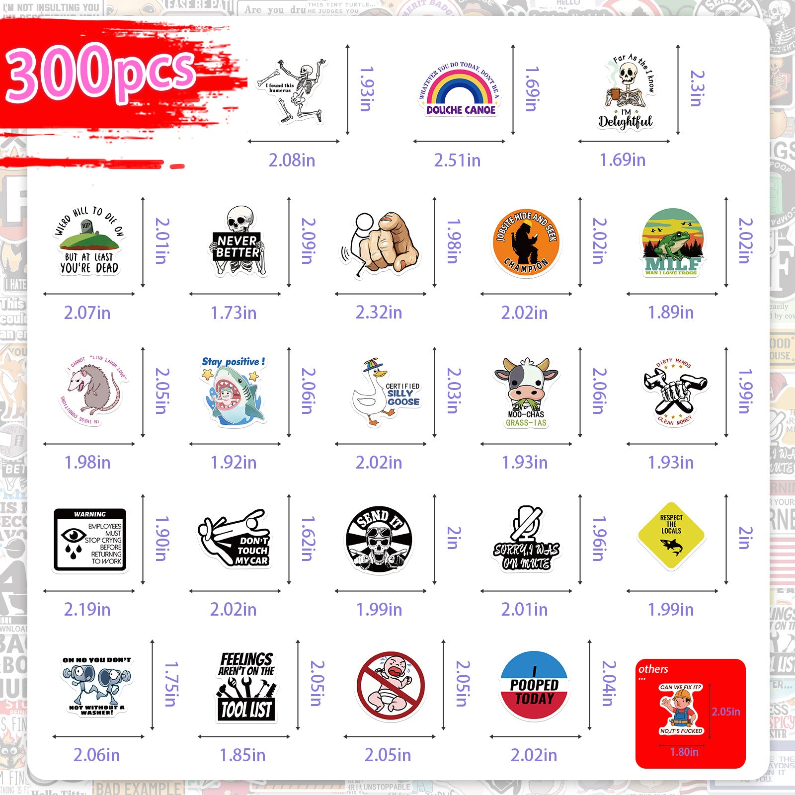 300 Pcs Prank Meme Graffiti Stickers Pack - Waterproof PVC Personalized Decals for Laptop, Luggage, Water Bottle DIY Decoration - Product image 6