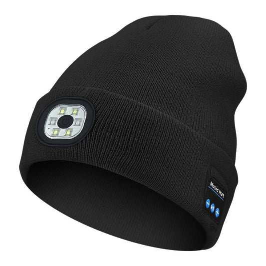 Light Grey Removable LED Bluetooth Headphone Beanie - Washable Knit Hat with 3 - Level LED Illumination & Stereo Sound, USB Rechargeable