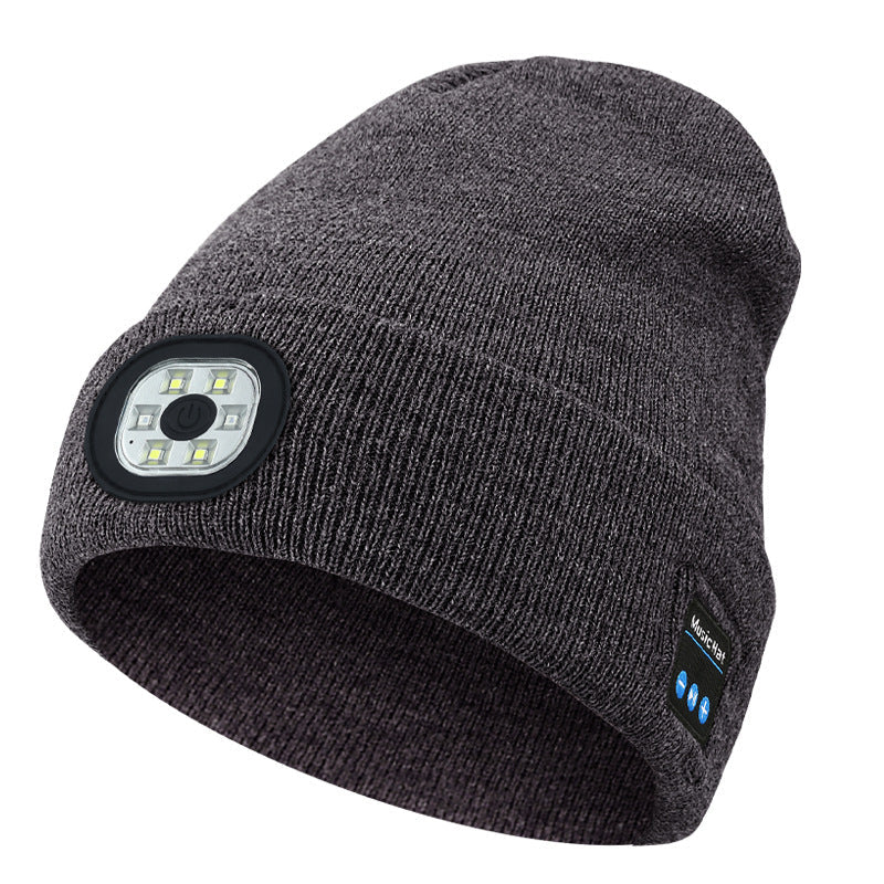 Light Grey Removable LED Bluetooth Headphone Beanie - Washable Knit Hat with 3 - Level LED Illumination & Stereo Sound, USB Rechargeable