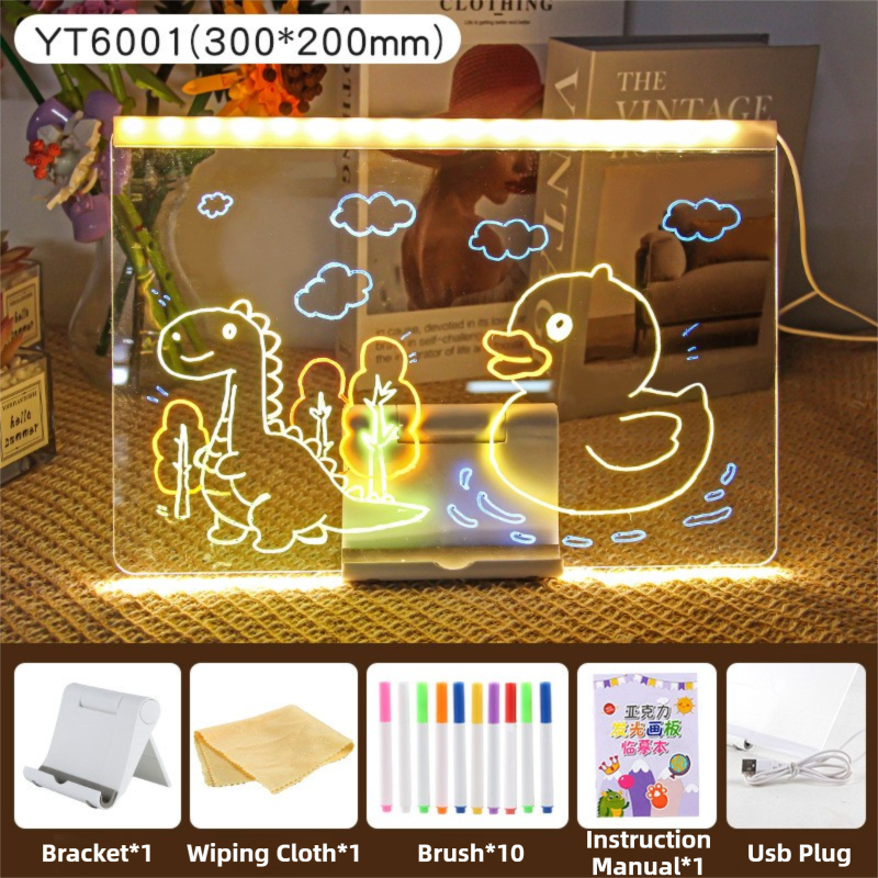30x20CM LED Light-Up Tracing Doodle Board with 10 Brushes  - Erasable Fluorescent Drawing Tablet for Kids, Creative Painting, and Interactive Decoration/Gift - Main product image