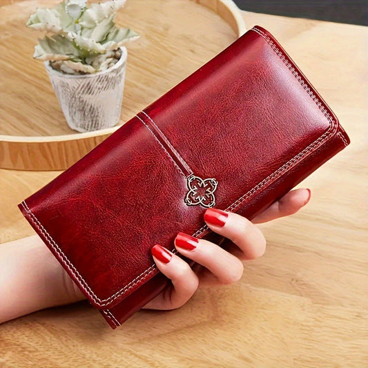 Women's Vintage Oil Wax Leather Long Wallet