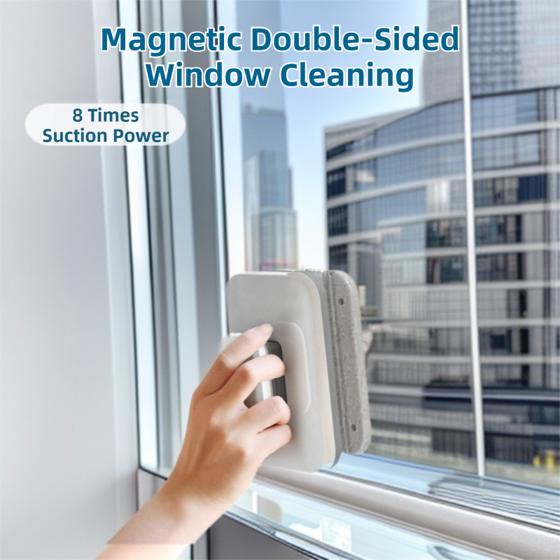 One Pair Magnetic Double-Sided Window Cleaner for 3-10mm Glass - Professional Glass Scrubber with 8X Strong Suction Power & Safety Rope - Main product image