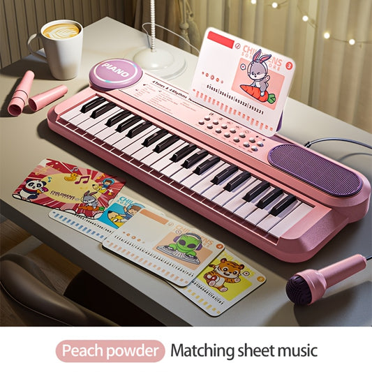 Portable Kids' Electronic Piano with Sheet Music and Microphone - Professional 37-Key Tactile Feedback, Support Recording & Multiple Performance Modes, Beginner-Friendly & Durable Musical Toy(Peach Powder) - Main product image