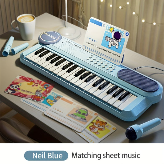 Portable Kids' Electronic Piano with Sheet Music and Microphone - Professional 37-Key Tactile Feedback, Support Recording & Multiple Performance Modes, Beginner-Friendly & Durable Musical Toy(Blue) - Main product image
