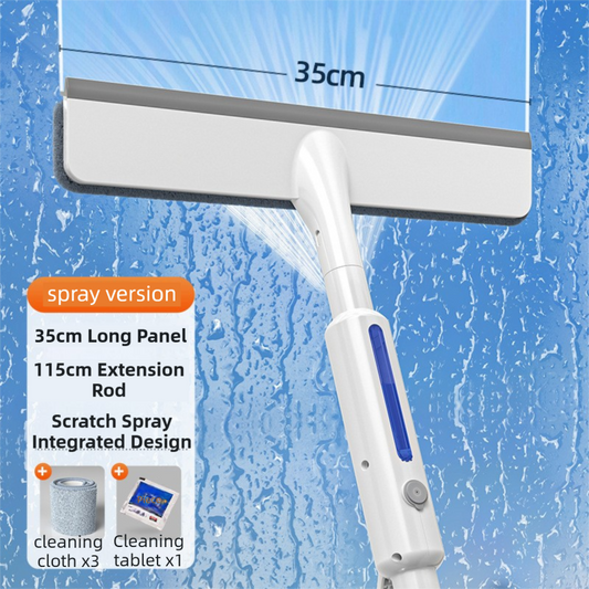 3-in-1 Spray Window Squeegee with 35cm Clean-Panel & 115cm Extension Pole - Multi-functional Spray, Scrub & Squeegee Tool with 3 Microfiber Cloths - Main product image