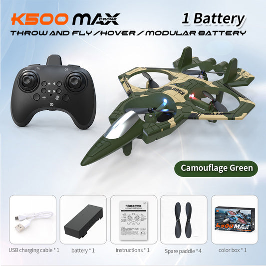 Camouflage Green 2.4G Remote Control Stunt Fighter Drone  - Manual Toss Launch, One-Key Operation for 360° Flip & Circular Flight, 3-Speed Adjustable Stable Quadcopter with Night Lights - Main product image
