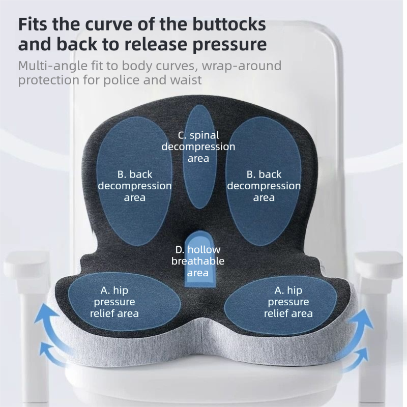 Black Ergonomic Memory Foam Seat Cushion & Lumbar Support(44x42x32CM) - Relieves Sciatica & Corrects Posture with Breathable Cover - Product image 3
