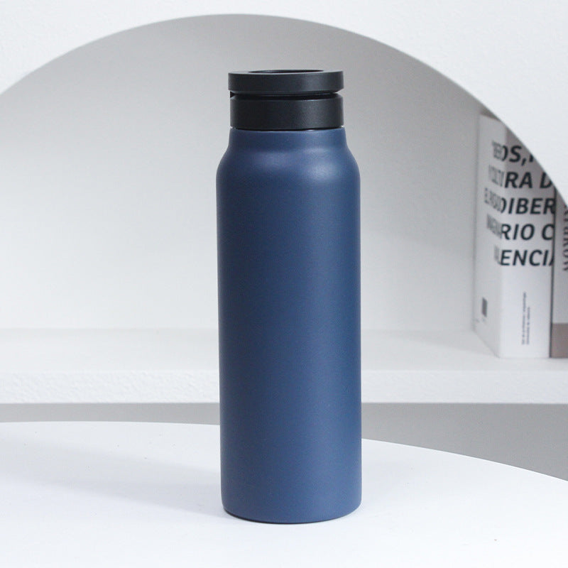 Dark Blue Stainless Steel Insulated Water Bottle With 90° Adjustable Vertical - Horizontal Magnetic Phone Holder - Ringo Style Magnetic Lid Sport Flask