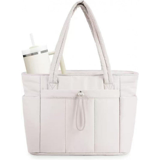 Quilted Puffer Nylon Tote - Laptop Bag for Women with Internal Cup Holder and Front & Side Pockets - Multi - Pocket Travel Handbag Fit in 15.7" Laptop