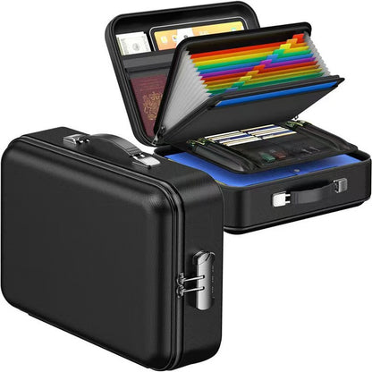 3-Layer Fireproof & Waterproof File Organizer Box(38x28x13CM) with Security Lock - EVA Muti-Functional Safety Briefcase for Certificates, Passports & Valuables - Main product image