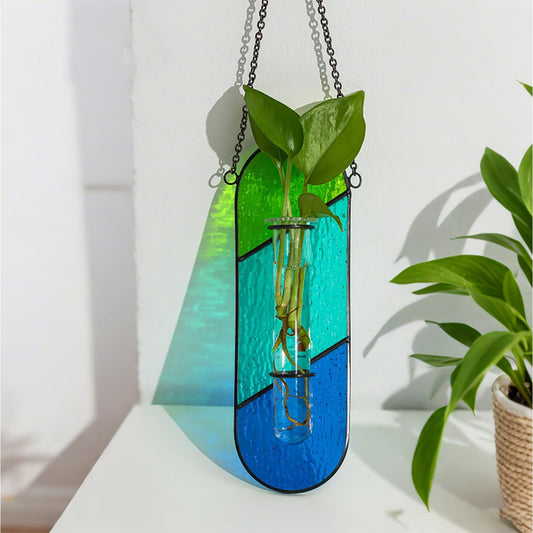 2-Pack Handcrafted Colored Glass Hydroponic Test Tube Vase - Creative Indoor Wall-Mounted Decor for Cuttings & Flowers - Main product image