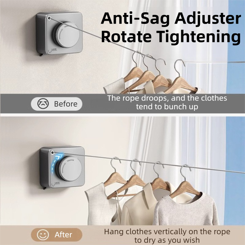 Black 4.2M Heavy Duty Invisible Retractable Clothesline - Rustproof & Drill-Free Laundry Hanger with 20kg Load Capacity - Product image 2