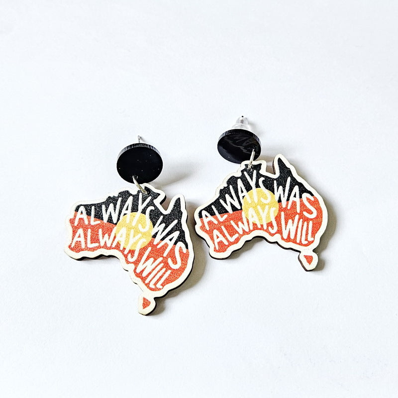 Wooden Australia Map Silhouette Earrings - Lightweight Geometric Ear Drops, Cultural Decor Gift