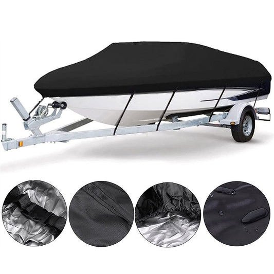 Black Heavy-Duty V-Hull Shield for 11 to 13 FT Yachts - All-Weather Water / Dust / UV Resistant 190T Silver Coated  Marine Protector - Main product image