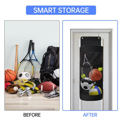 Over-the-Door Hanging Sports Gear Organizer With Zipper for Easy-Access to Bottom - Heavy-Duty Mesh Storage Bag for Balls & Kids' Toys - Product image 2
