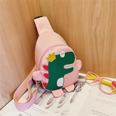 Pink Kids Cartoon Dinosaur Chest Bag Cute Lightweight Nylon Crossbody Shoulder Pack for Toddlers Outings and Travel New Arrival Gift - Main product image