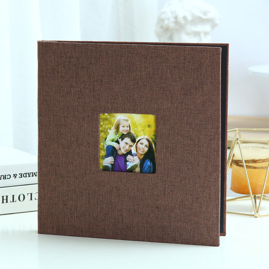 Coffee color Linen Self-Adhesive Photo Album DIY Scrapbook with Cover Window 11x10.6 Inch for Family Wedding Travel Memories Preservation Australian Home - Main product image
