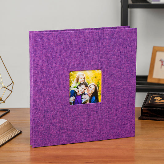 Purple Linen Self-Adhesive Photo Album DIY Scrapbook with Cover Window 11x10.6 Inch for Family Wedding Travel Memories Preservation Australian Home - Main product image