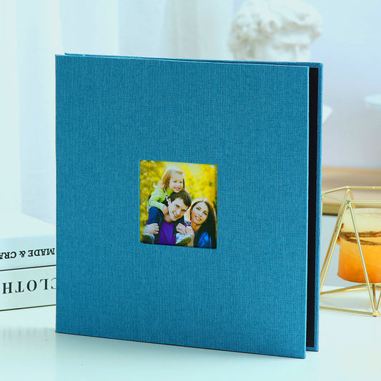 Sky blue Linen Self-Adhesive Photo Album DIY Scrapbook with Cover Window 11x10.6 Inch for Family Wedding Travel Memories Preservation Australian Home - Main product image