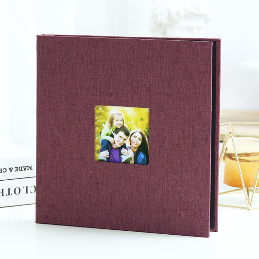 Dark purple Linen Self-Adhesive Photo Album DIY Scrapbook with Cover Window 11x10.6 Inch for Family Wedding Travel Memories Preservation Australian Home - Main product image