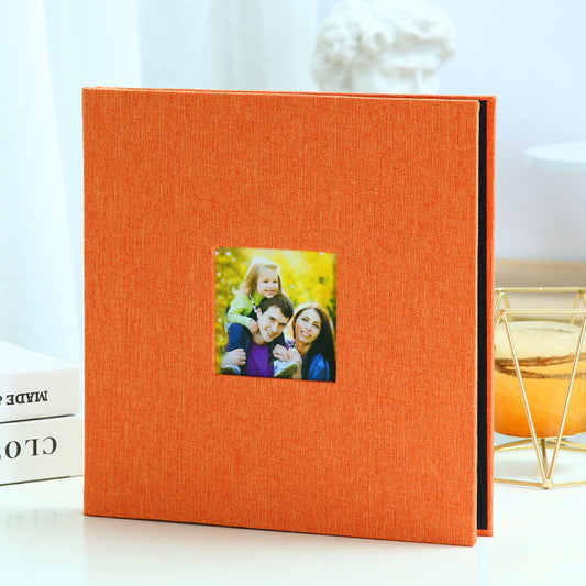 Orange Linen Self-Adhesive Photo Album DIY Scrapbook with Cover Window 11x10.6 Inch for Family Wedding Travel Memories Preservation Australian Home - Main product image