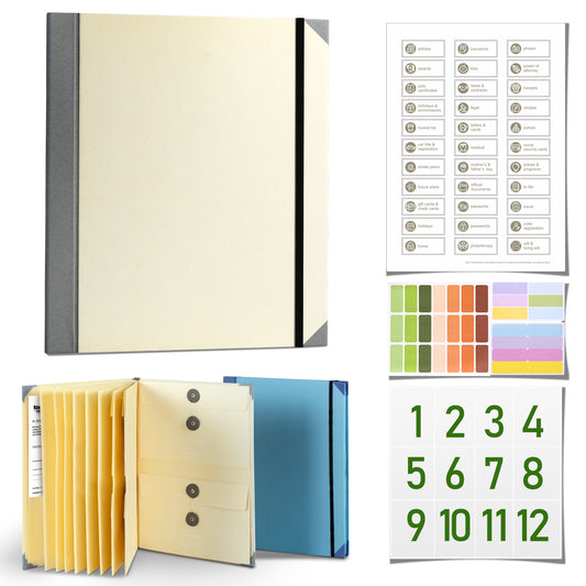 Khaki Important Document Organizer Folder with 10 Manila Envelopes and Acid-Free Paper for Home Office Estate Planning and Aussie Travel - Main product image