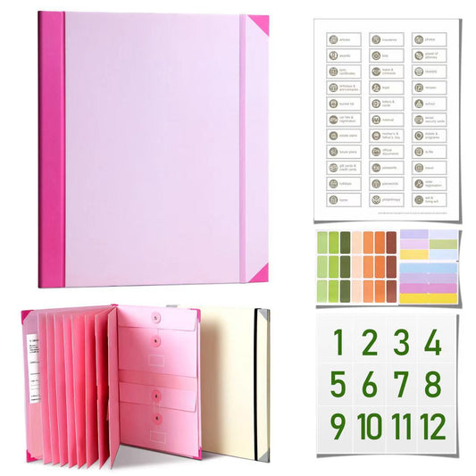 Pink Important Document Organizer Folder with 10 Manila Envelopes and Acid-Free Paper for Home Office Estate Planning and Aussie Travel - Main product image