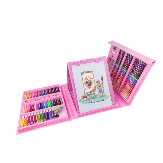 Pink 208-Piece Kids Art Set with Built-in Trifold Easel Drawing and Painting Kit for Students with Watercolor Pens Crayons and Pencils for Aussie Homes - Main product image