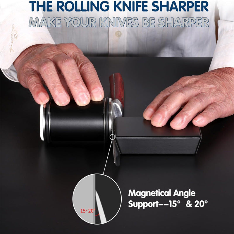 Black  Rolling Knife Sharpener Set with Diamond Discs and Magnetic Base 15 and 20 Degree Angles for Precision Kitchen Knife Maintenance in Australian Homes - Main product image