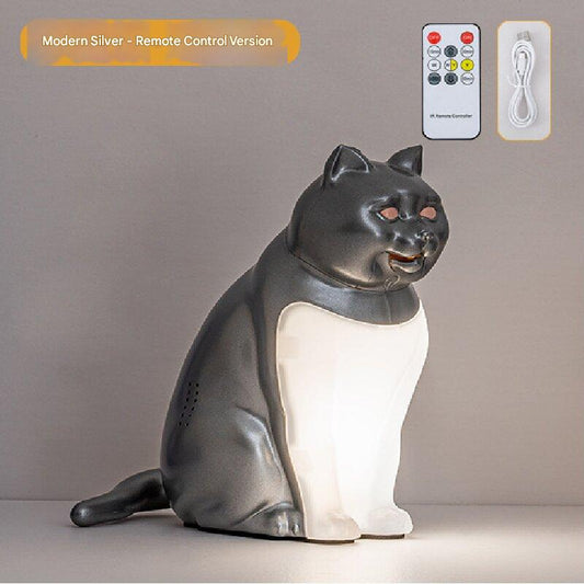 Silver Lucky Cat Rechargeable Desk Lamp with Sound and Aromatherapy Function Remote Control Eye Care Night Light for Local Home Bedroom and Modern Living Areas - Main product image