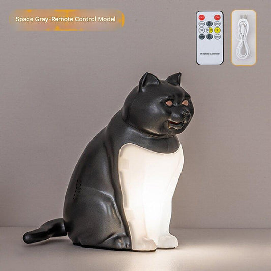 Grey Lucky Cat Rechargeable Desk Lamp with Sound and Aromatherapy Function Remote Control Eye Care Night Light for Local Home Bedroom and Modern Living Areas - Main product image
