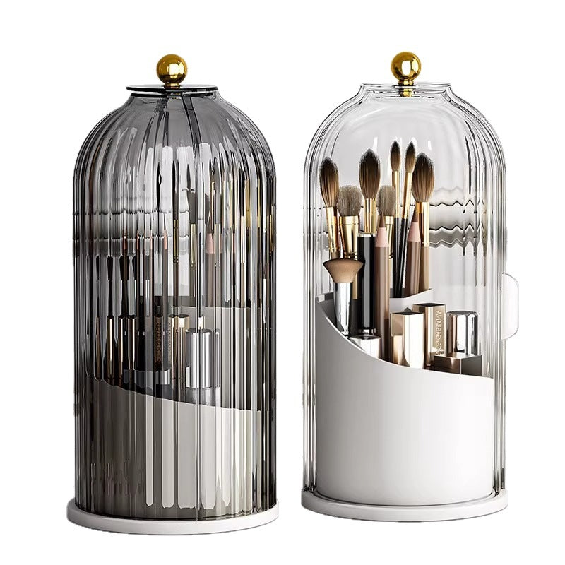 2 PCS Rotating Makeup Brush Organiser Set Dustproof Cosmetic Storage Holder White & Grey Duo for Vanity Bathroom - Main product image