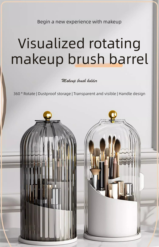 2 PCS Rotating Makeup Brush Organiser Set Dustproof Cosmetic Storage Holder White & Grey Duo for Vanity Bathroom - Product image 2