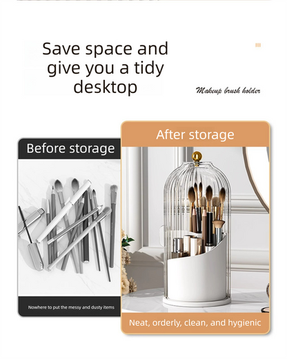 2 PCS Rotating Makeup Brush Organiser Set Dustproof Cosmetic Storage Holder White & Grey Duo for Vanity Bathroom - Product image 4