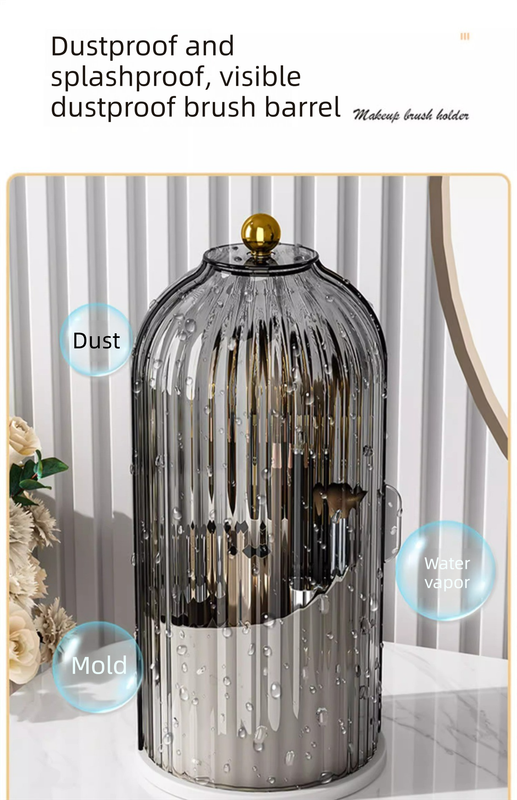 2 PCS Rotating Makeup Brush Organiser Set Dustproof Cosmetic Storage Holder White & Grey Duo for Vanity Bathroom - Product image 5