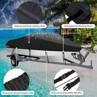 14-16ft Waterproof Boat Cover Trailerable V-Hull Runabout UV Resistant Marine Grade Storage Tarp with Straps (Black, 530cm x 290cm) - Product image 4