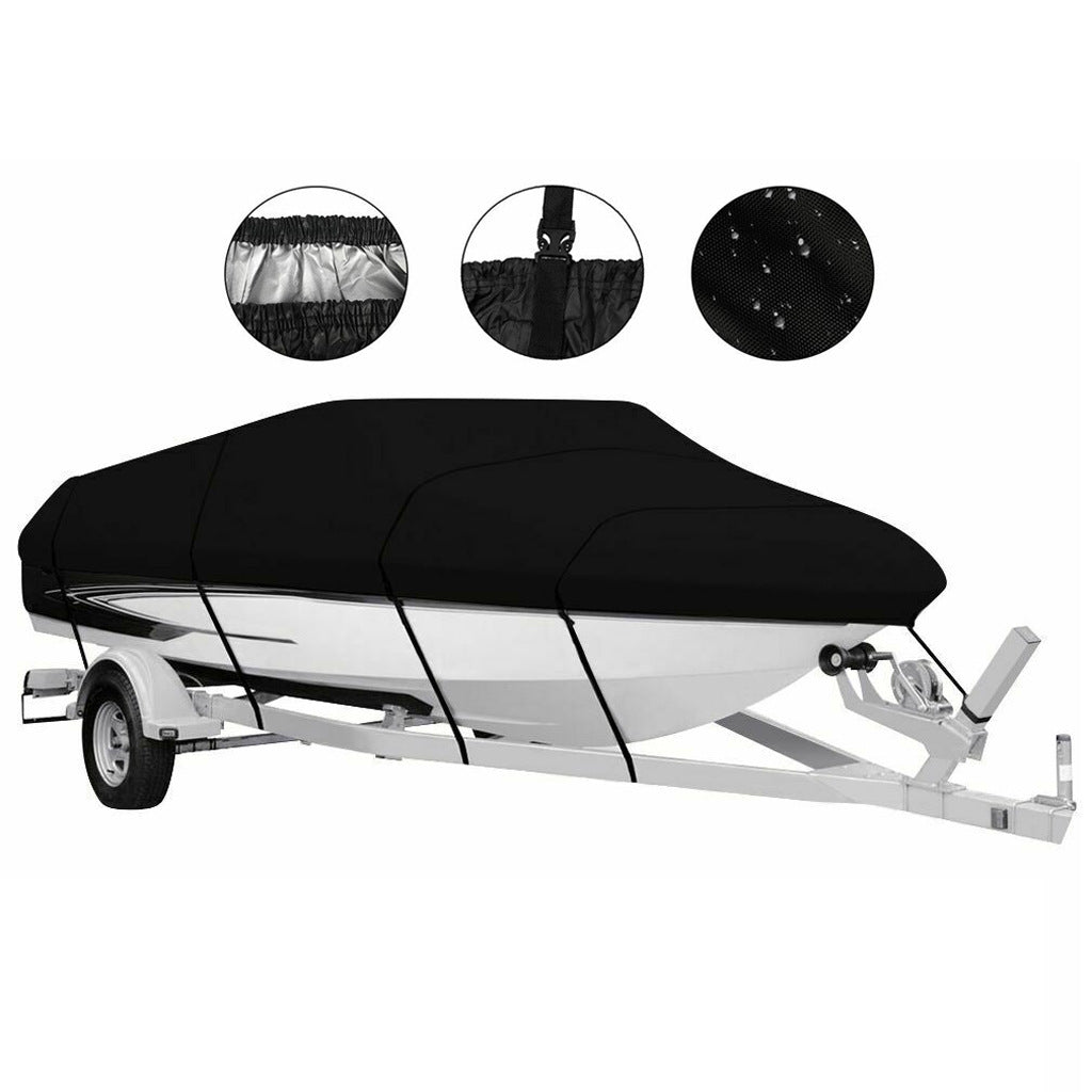 14-16ft Waterproof Boat Cover Trailerable V-Hull Runabout UV Resistant Marine Grade Storage Tarp with Straps (Black, 530cm x 290cm) - Product image 6