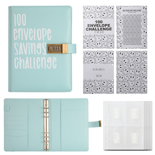 100 Envelope Savings Challenge Binder with Password Lock A5 Cash Stuffing Budget Planner Book Money Organizer for Couples (Blue) - Main product image