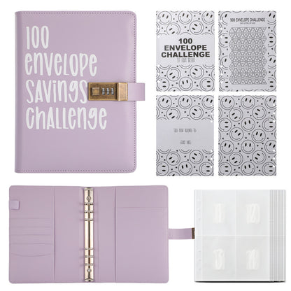 100 Envelope Savings Challenge Binder with Password Lock A5 Cash Stuffing Budget Planner Book Money Organizer for Couples (Purple) - Main product image
