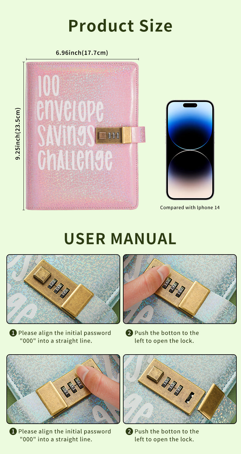 100 Envelope Savings Challenge Binder with Password Lock A5 Cash Stuffing Budget Planner Book Money Organizer for Couples (Purple) - Product image 5