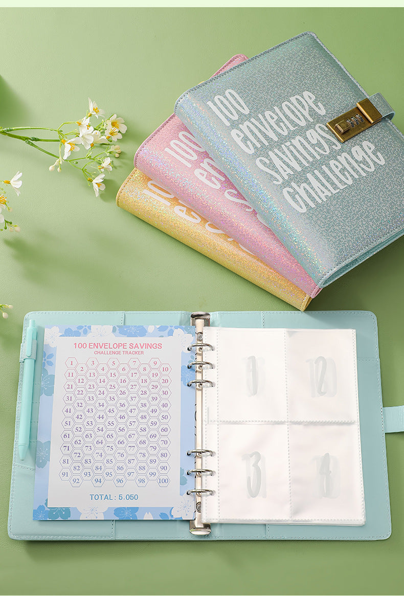 100 Envelope Savings Challenge Binder with Password Lock A5 Cash Stuffing Budget Planner Book Money Organizer for Couples (Purple) - Product image 6