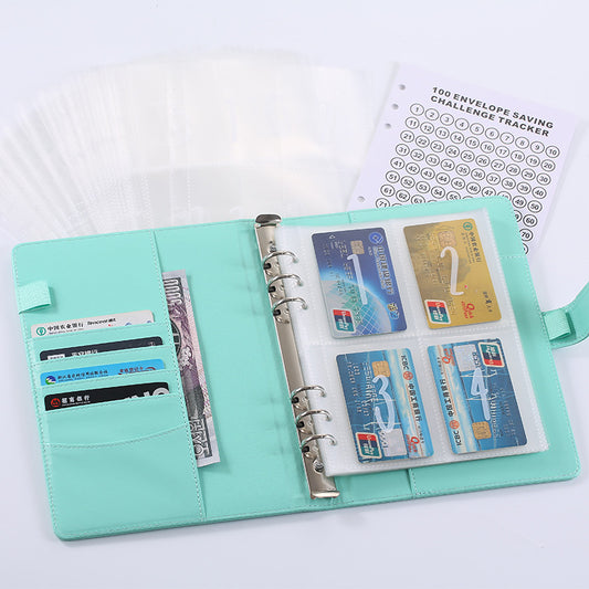 100 Envelope Savings Challenge Binder A5 Budget Planner Book PU Leather Cash Stuffing Money Organiser with Magnetic Closure & Tracker (Blue) - Main product image