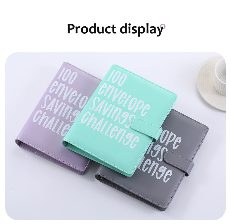 100 Envelope Savings Challenge Binder A5 Budget Planner Book PU Leather Cash Stuffing Money Organiser with Magnetic Closure & Tracker (Purple) - Product image 3
