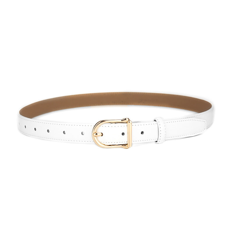 Women's Genuine Leather Thin Belt 2.3cm Width Minimalist Gold D